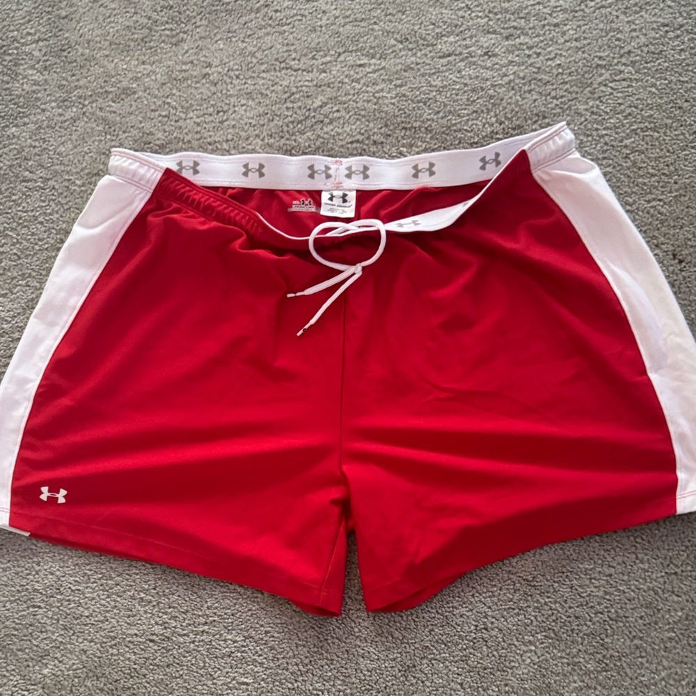 Under Armour Red and White Athletic Shorts